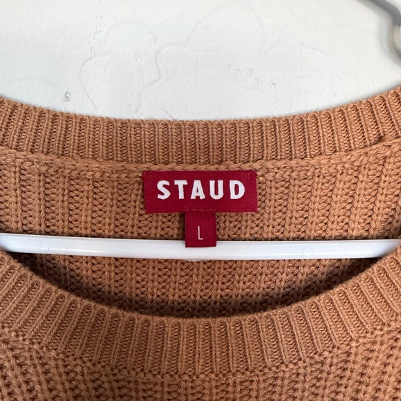 STAUD Marylebone Camel Long Sleeve Crewneck Knit Sweater Dress Size Large - Picture 5 of 11